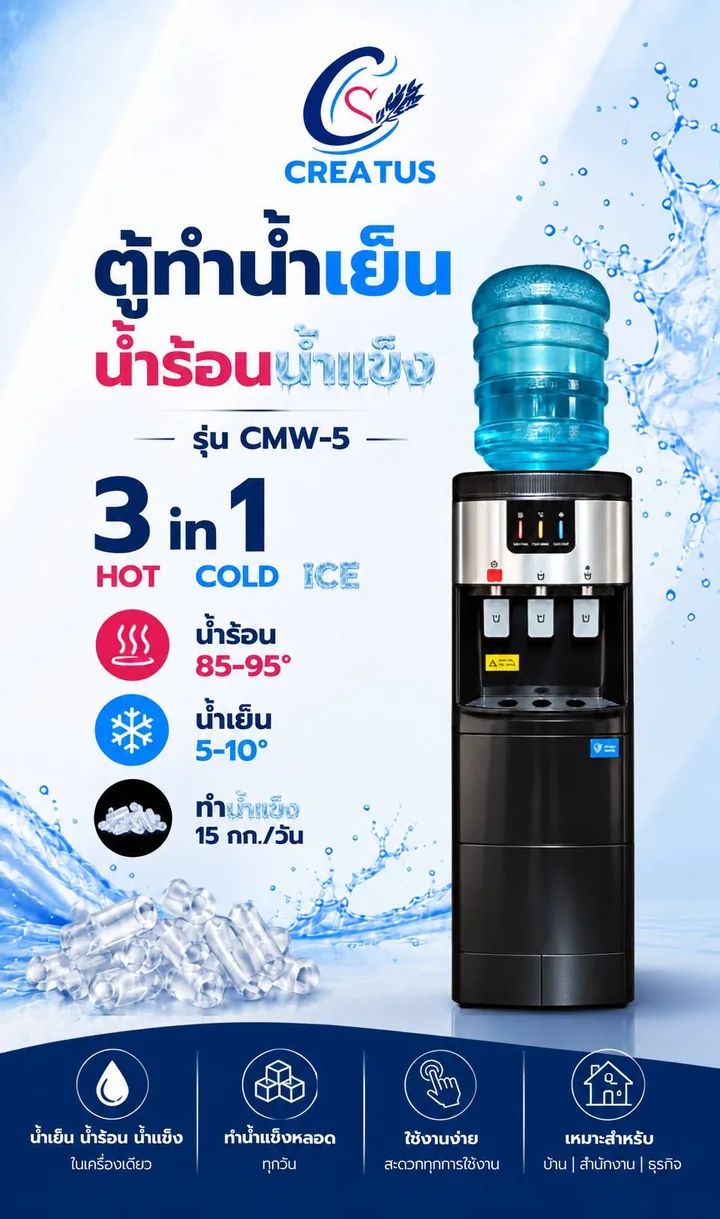 ข้อมูลตู้ทำน้ำร้อนน้ำเย็นน้ำแข็ง CREATUs CMW-5