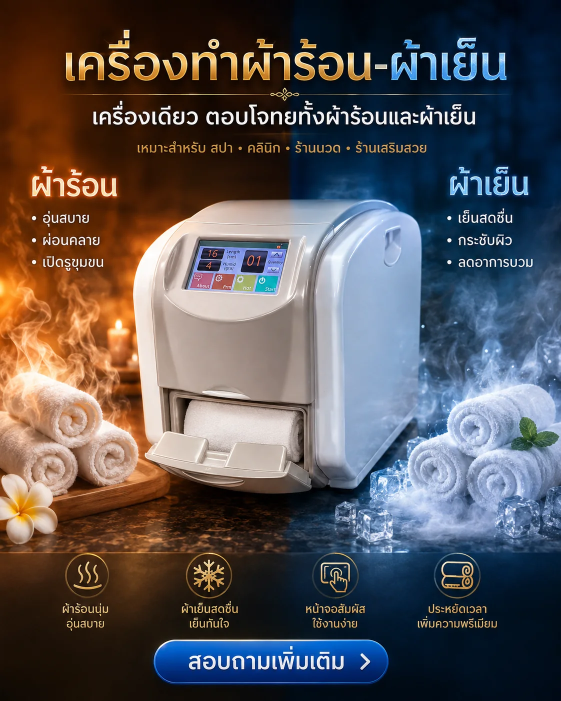 เครื่องแจกจ่ายผ้าร้อน-เย็น อัตโนมัติในบรรยากาศร้อนและเย็น